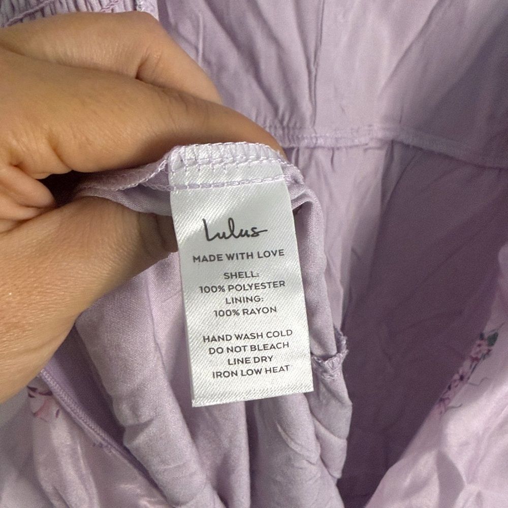 NWT-Lulus- Sweetest Emotion Lilac Floral Ruffled Tiered Bustier Midi Dress-small - Picture 15 of 16